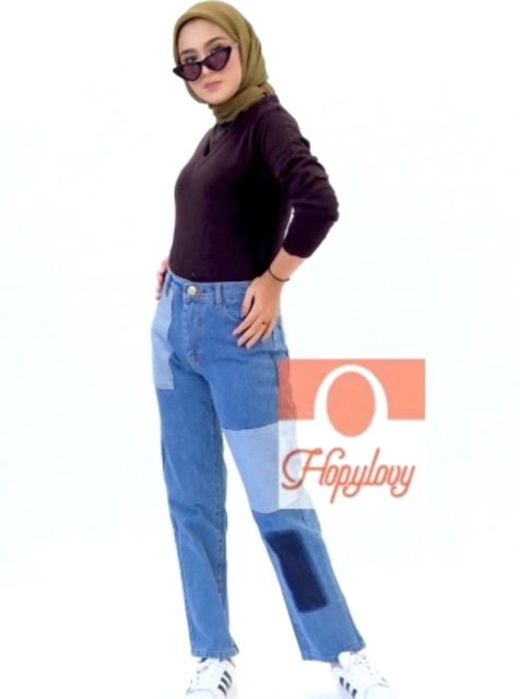 HOPYLOVY - Celana Boyfriend Jeans Wanita Briona