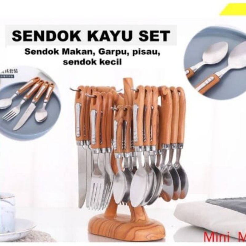sendok kayu set / cutlery set 24 pcs