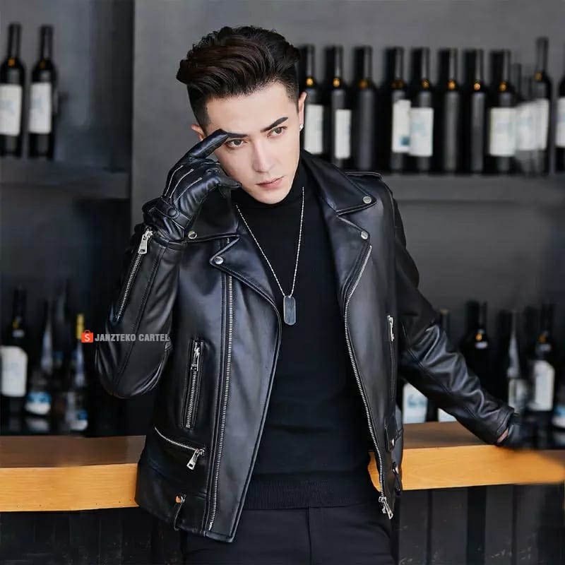 JNK x ICARDI - Jaket Pria Leather Premium Original Branded Bahan Semi Kulit Sintetis Viena Cowok Laki Laki Remaja Dewasa Anak Muda Kekinian Terbaru 2021 Import Distro Jacket Mens Style Biker Long Sleeve Zipper Slim Fit Waterproof Slim Fit Motor Touring