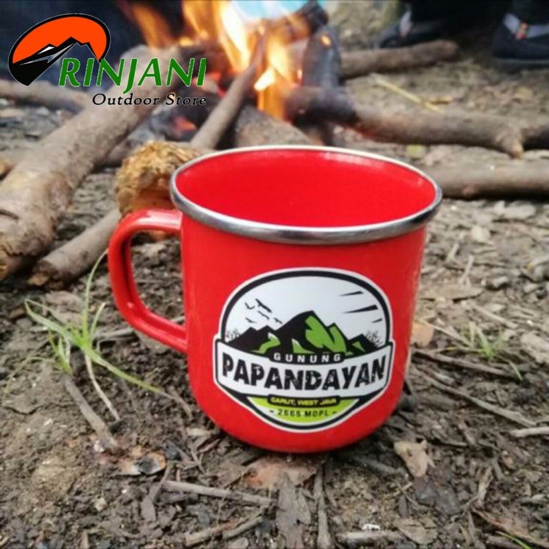 Premium Gelas Mug Enamel stiker Gunung outdoor tebal diameter 9 cm ukuran besar cangkir outdoor