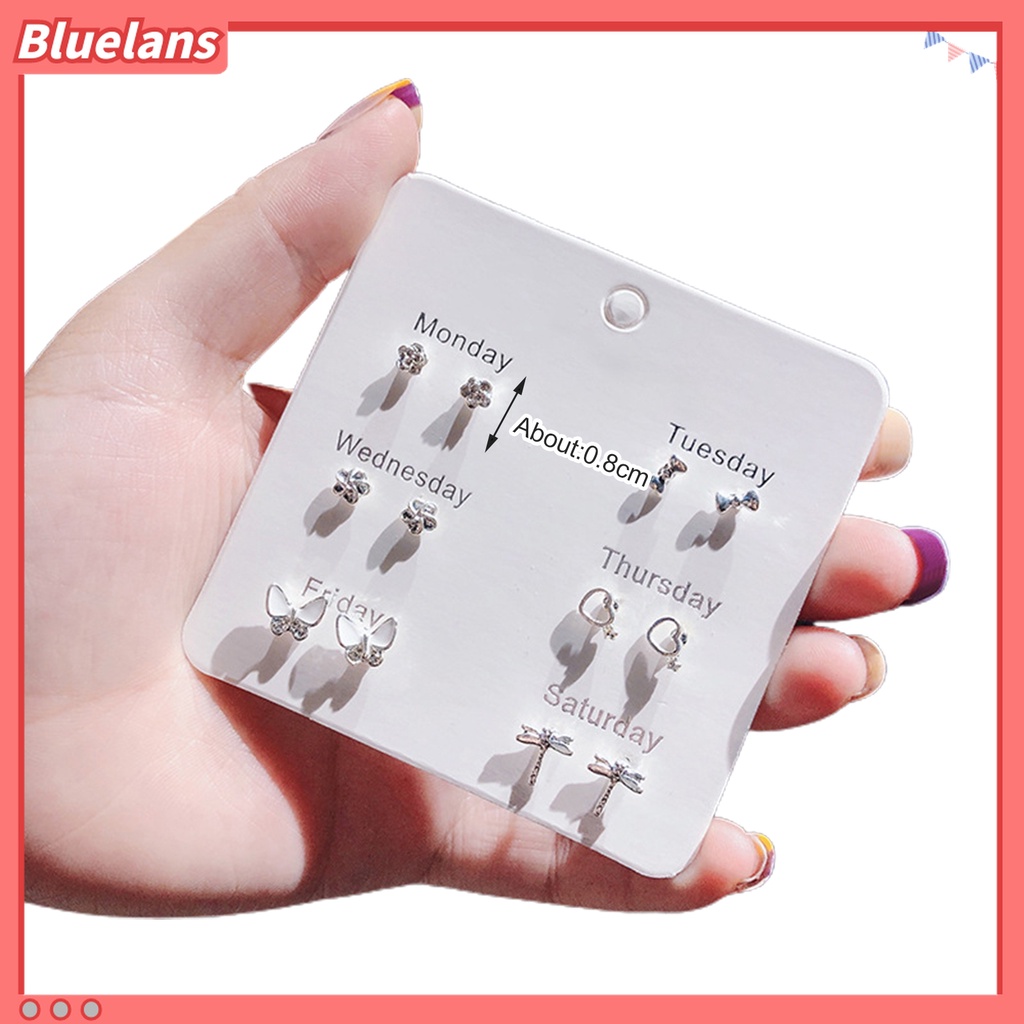 6 / 7 Pasang Anting Stud Bentuk Hati Aksen Mutiara Berlian Imitasi Untuk Wanita