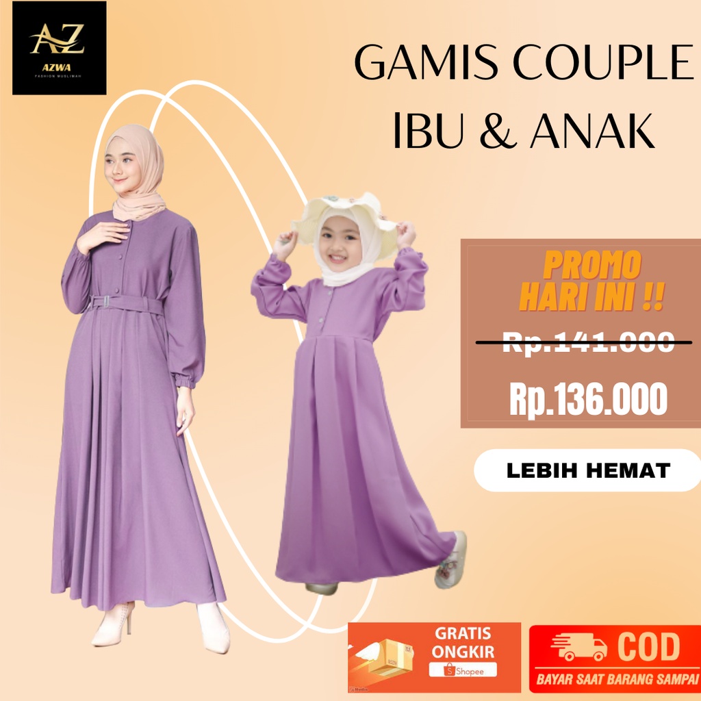 BAJU GAMIS MUSLIM REMAJA  IBU DAN ANAK COUPLE POLOS TREND KEKINIAN MURAH- UNGU LILAC