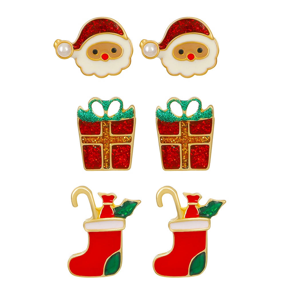 Mhang Set Anting Tusuk Mini Desain Pohon Natal / Santa Claus Untuk Wanita