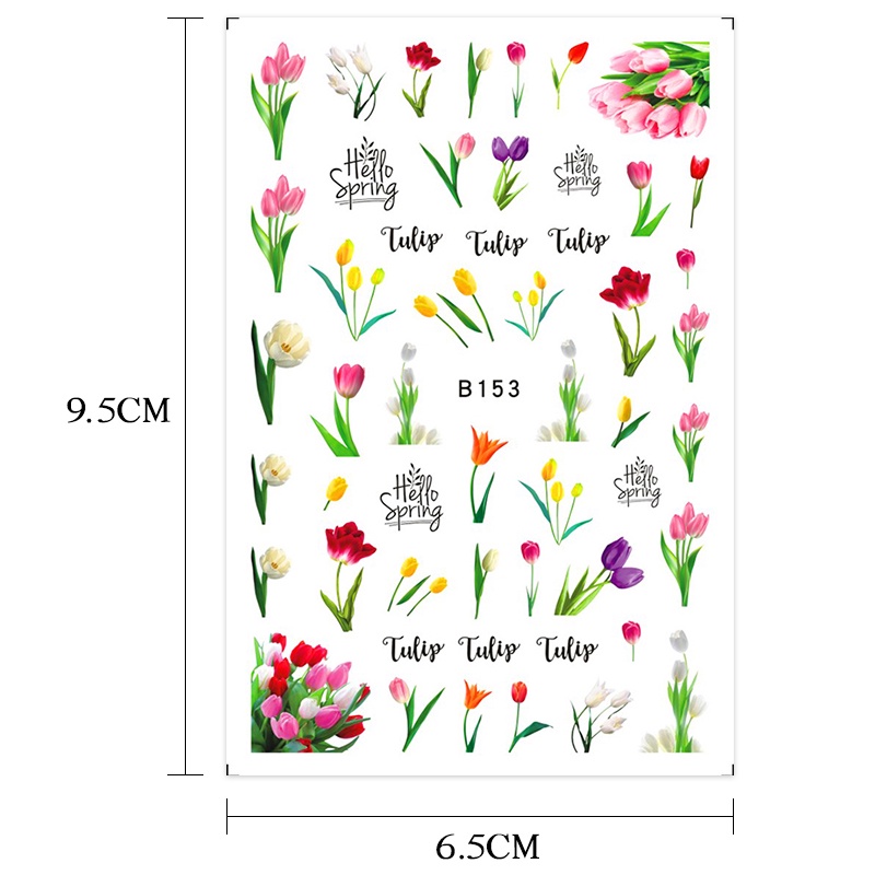 1 Lembar Stiker Kuku 3D Desain Bunga Tulip Warna-Warni Untuk Dekorasi Nail Art