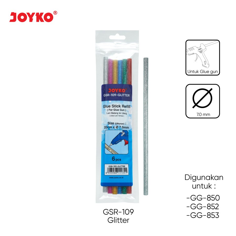 

Isi Lem Tembak Glitter isi 6 JOYKO GSR -109 / Refill Glue Gun 7mm Warna-Warni