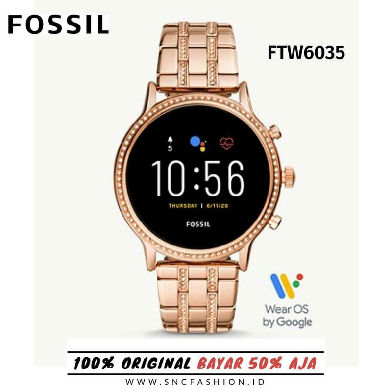 Jam Tangan Wanita  Fossil - Smartwatch Gen 5 FTW6035*Julianna HR Rose Gold-Tone Stainless Steel