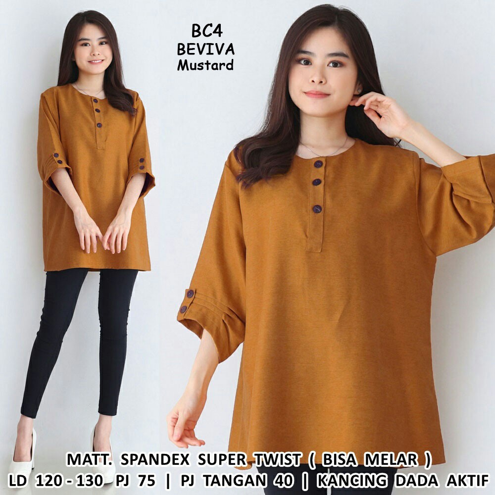 BIGCLO - (COD) LD 120cm Blouse Jumbo Wanita BC4 Baju Atasan Bigsize Lengan Panjang-Beviva (Mustard)