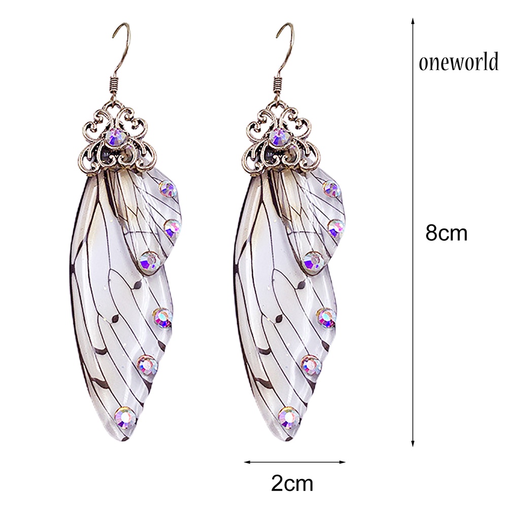 OW# Colorful Butterflies Wing Shape Drop Earrings Women Simulation Rhinestone Dangle Hook Earrings Jewelry Accessory