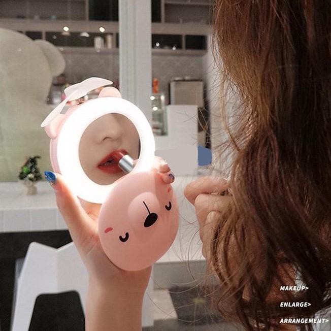 ☛TK☚ R191 Kipas Makeup LED Light 3 In 1 USB Charging / Kipas Mini Fan Cartoon / Cosmetic Mirror