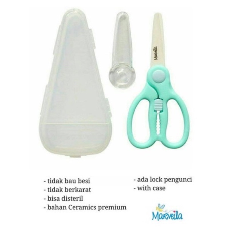 Marveila Food Scissor Baby Ceramic // Gunting Makanan Anak Foodgrade + Case Box Traveling Bepergian