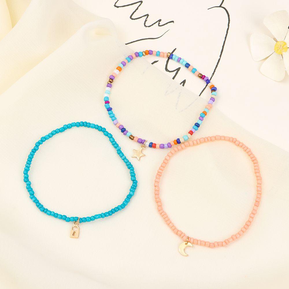 Lily 4PCS /SET Gelang Kaki Multilayer Elastisitas Gelang Kaki Bohemian Lucu Campur