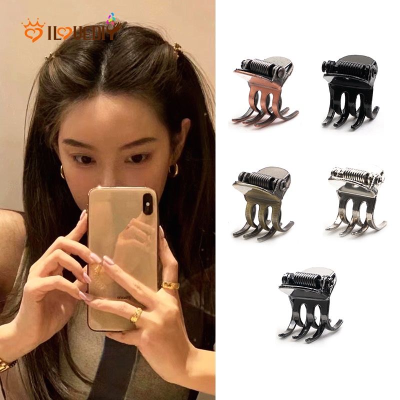 2 Pcs Jepit Rambut Ponytail Mini Bahan Metal Warna Emas Silver Gaya Vintage Korea Untuk Wanita