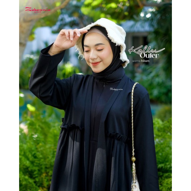 GAMIS HITAM SET OUTER + PASHMINA KALLU || ZABANNIA