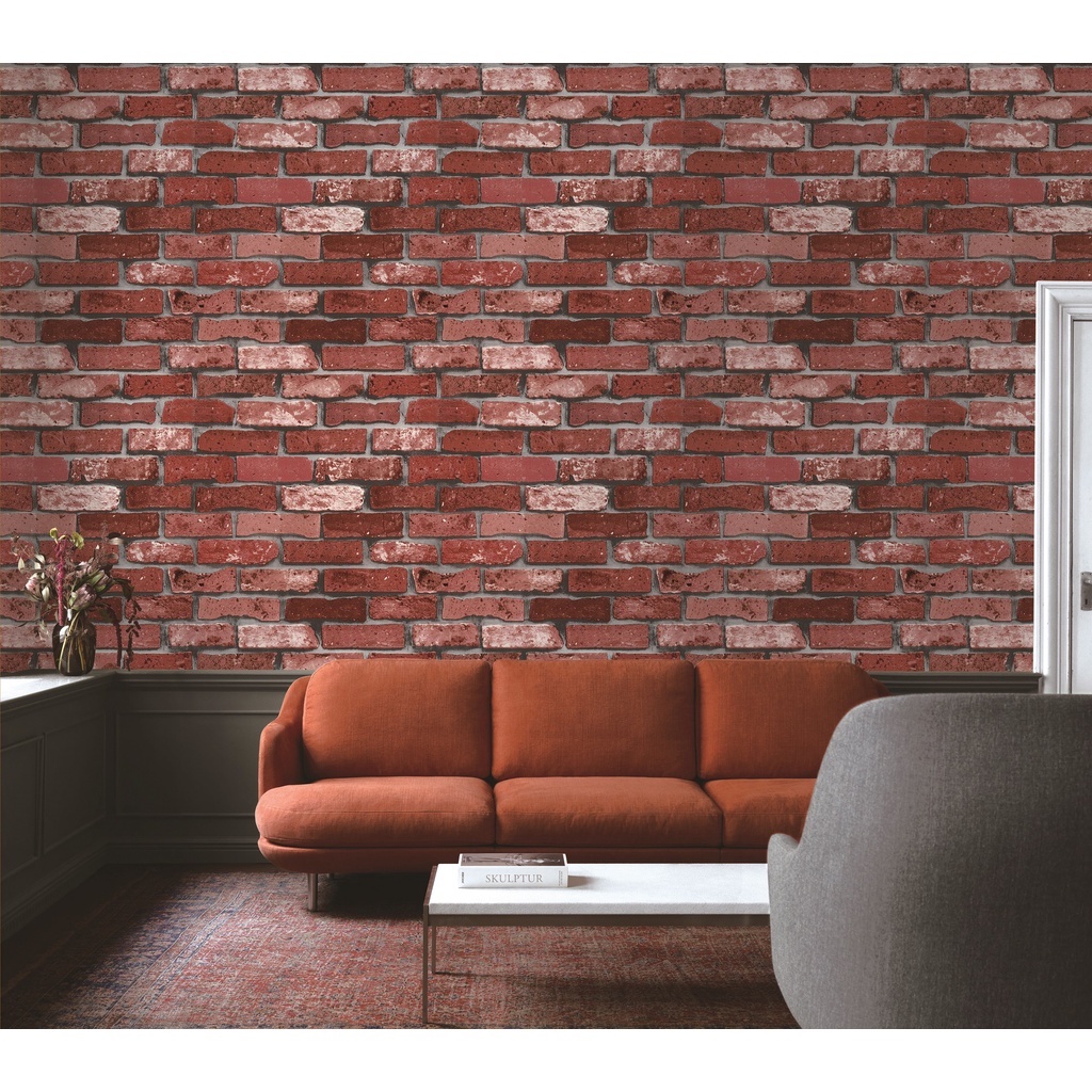 Wallpaper dinding premum Bahan Vinyl motif bata merah