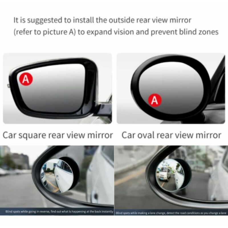 Kaca Spion Blindspot Mirror Mobil Motor Wide Angle Adjustable 360 Cembung Sepasang Cermin Blind Spot Tambahan 2 in 1 Adjustable