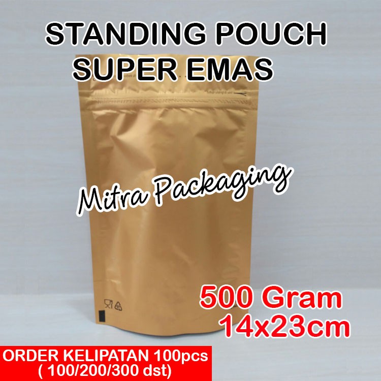 

KPACK Standing Pouch Alumunium Foil Super Padat Emas/Gold 500 + Ziplock