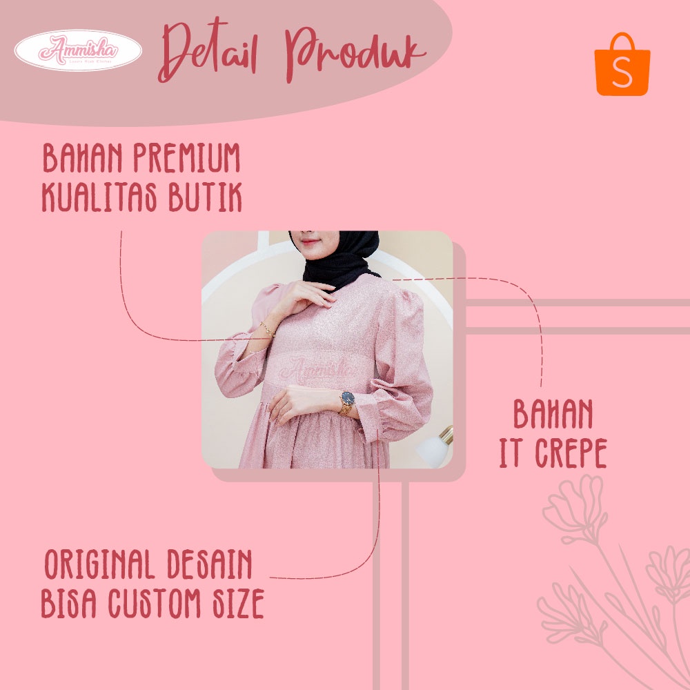 [ COD ] Andien Dress S M L XL | Fashion Muslim Tangan Balon Rok Rempel | Casual Daily Kondangan OOTD