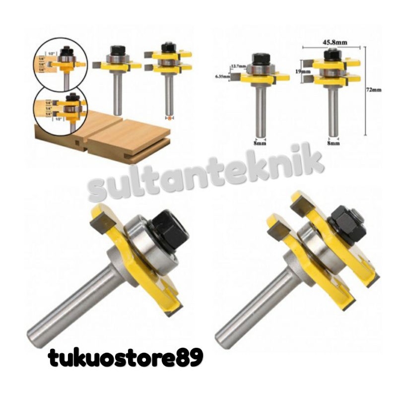 mata profil sambung kayu as 8mm / mata router set tongue & grouve as 8mm