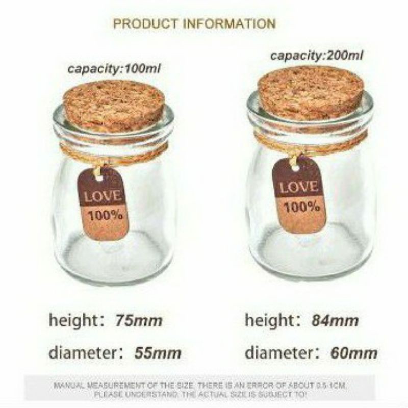 Jar Kaca Wish 100ml/150ml/200ml Tebal Import