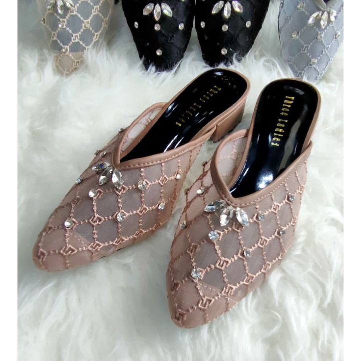 Gried Heels Sendal pesta wanita brokat hak 3 cm