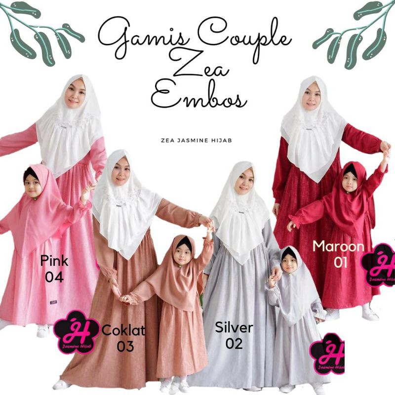 GAMIS POLOS COUPLE IBU DAN ANAK EMBOS BY ZEA JASMINE HIJAB GAMIS COUPLE MURAH