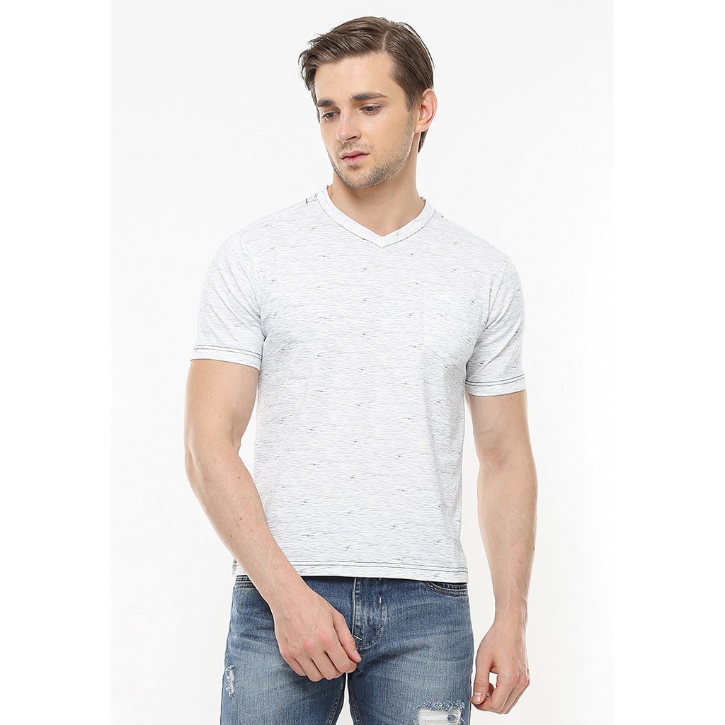 Johnwin - Kaos Casual - Kaos Pria - Kaos Motif - Kaos Abu - V Neck - Slim Fit - ATS.622.M234.01.C