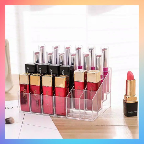 Rak Kosmetik Lipstick Acrylic 24 Slot / Rak Lipstik 24 slot / Tempat Penyimpanan Lipstick / Make Up Organizer