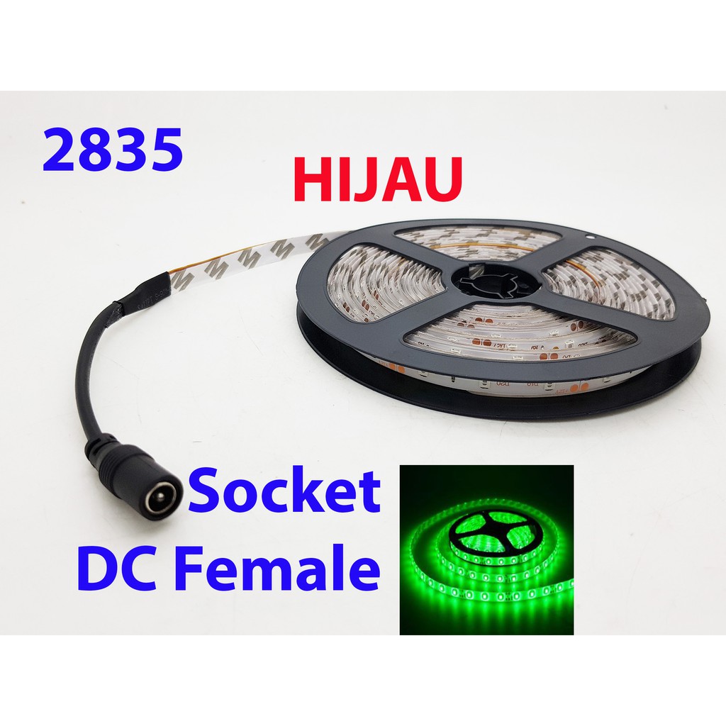 LED Strip 3528/2538 Outdoor + socket dc female Green /hijau waterproof