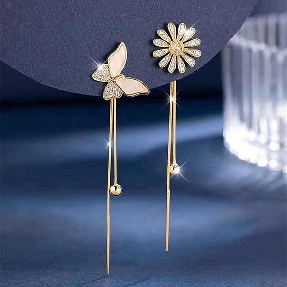 NEEDWAY Needway Menjuntai Anting-Anting Trendi Elegan Lebah Manis Kupu-Kupu Asimetris Anting-Anting Bunga Matahari Telinga Aksesoris Wanita Stud Earrings