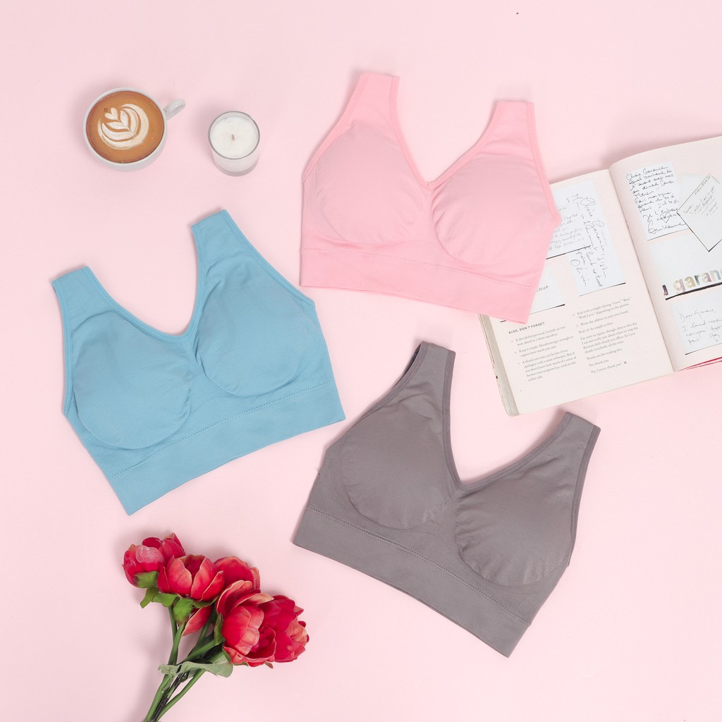 Hot Product Genie Bra Wanita Tanpa Kawat (Isi 3 Pcs) Bh Sport, Push Up, Busa, Tanpa Tali, Jumbo,