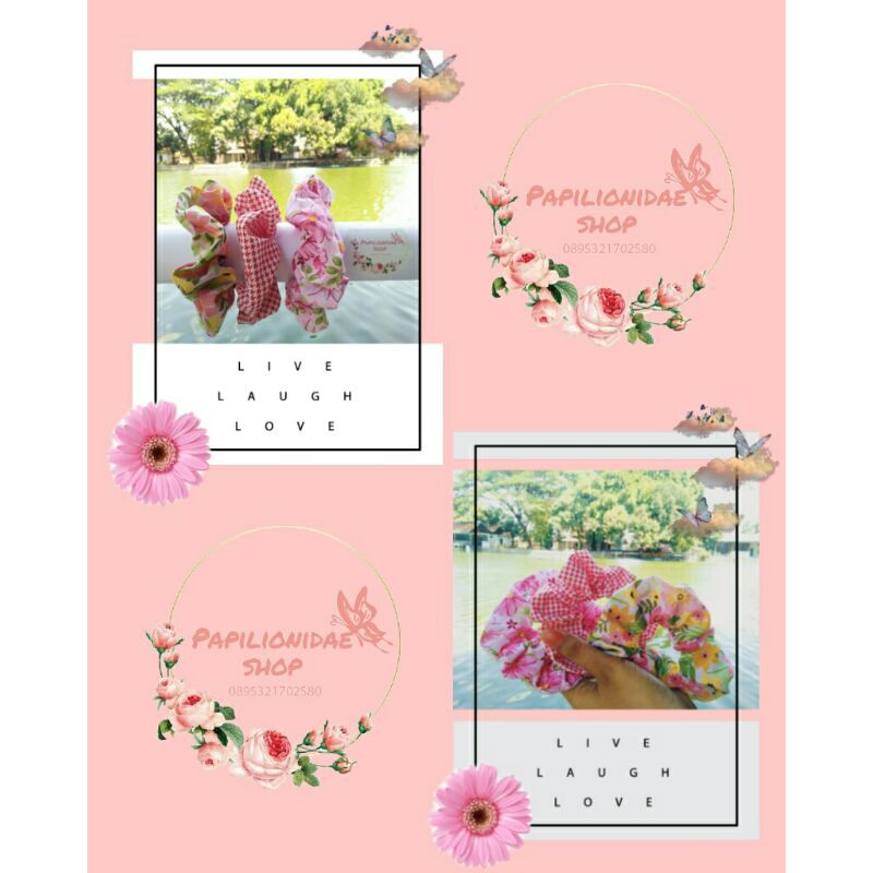 Scrunchie ikat rambut korea pink daisy