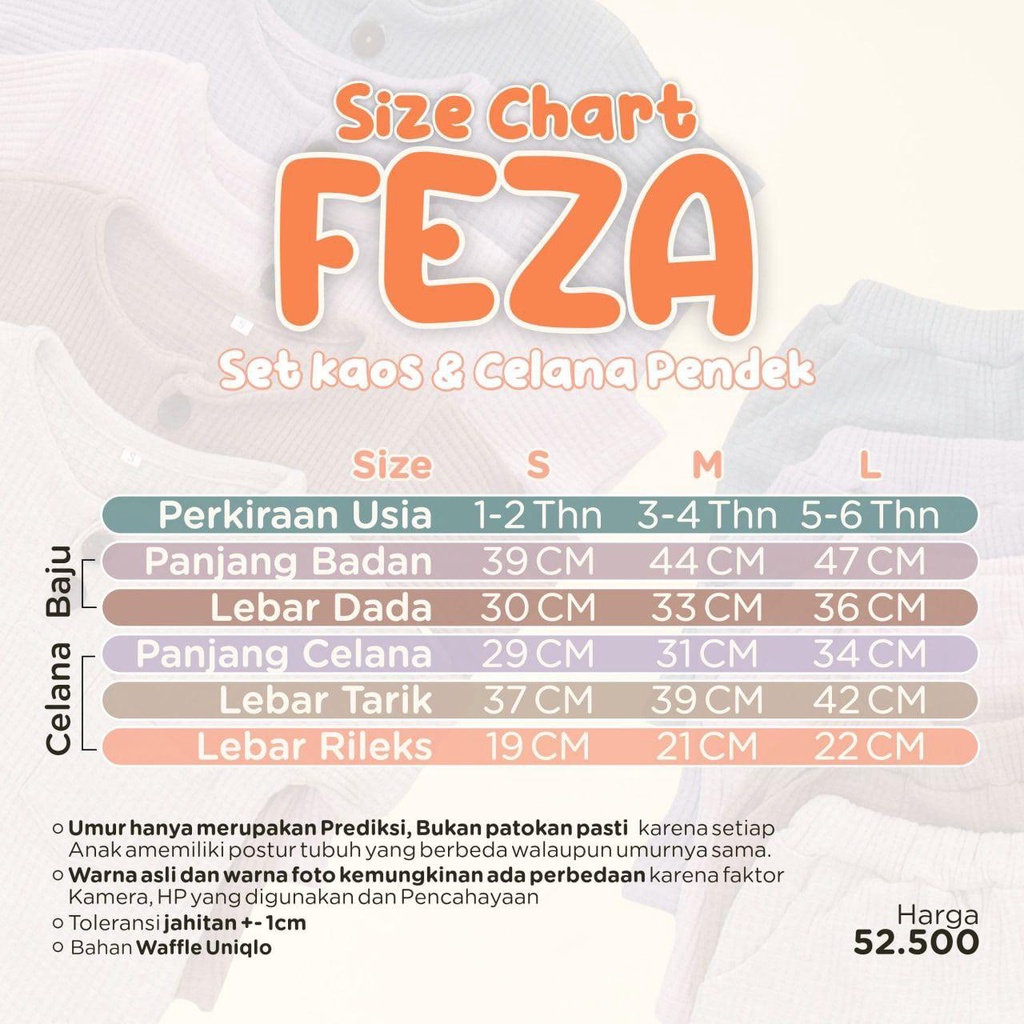 Nauree - Setelan Baju Kaos Anak Feza Umur 1 2 3 4 5 6 Tahun Ukuran S M L Warna Cream Taro Pink Celana Pendek Lembut Nyaman Premium Tidak Panas Tidak Menerawang Berkualitas Modis Awet