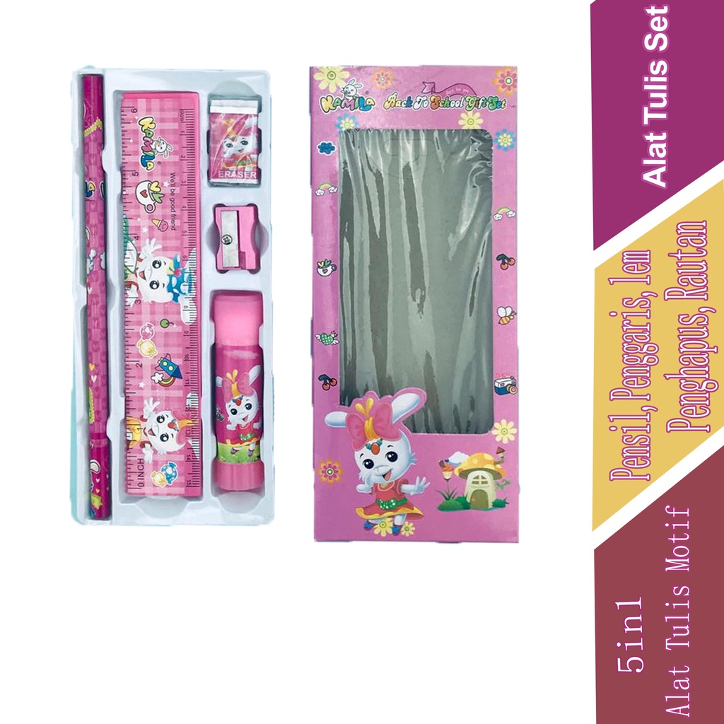 

Alat tulis - Kamila - Set alat tulis - 5 in 1 - Alat Tulis Motif - No.528