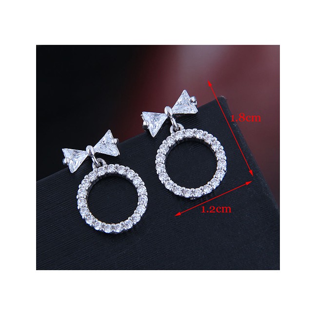 LRC Anting Tusuk Fashion Silver Zirconium Bow Earrings A59490