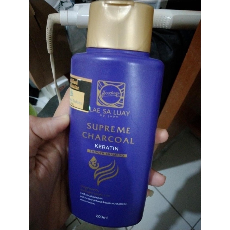 [COD] Lae Sa Luay Supreme Charchoal Suprame Shampoo Mencegah Rambut Rontok dan Rusak I BPOM 200ml Original