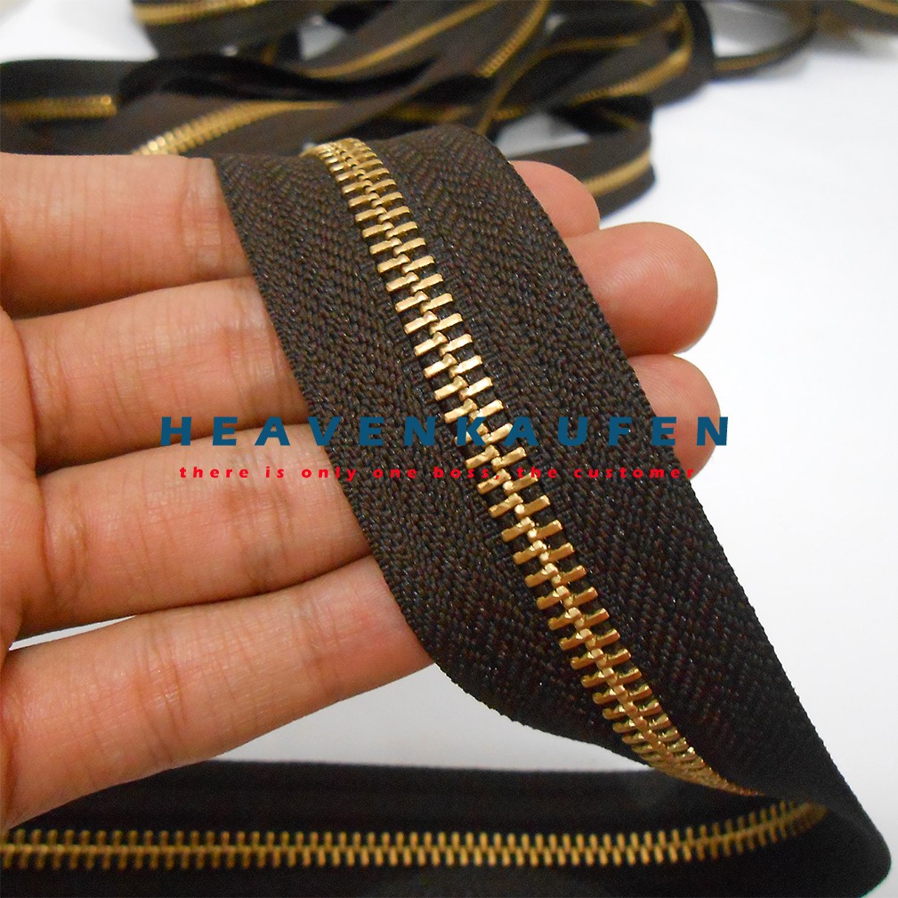 Resleting Zipper YKK Gigi Besi Meteran Coklat-Gold No. 5