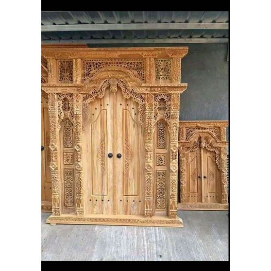 pintu gebyok ukir jati asli jepara// pintu gebyok ukir khas jepara 200 x 250cm