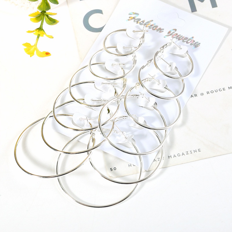 Anting-anting Gaya Korea Set 6 Potong, Set Anting-anting Hoop Yang Dipersonalisasi R35