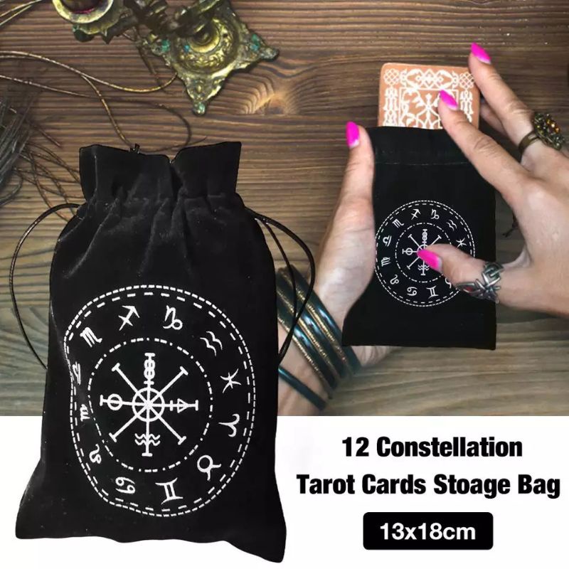 [BISA COD] Pouch Kartu Tarot Beludru Motif | Tas Penyimpanan Kartu Tarot Ukuran 13x18 cm