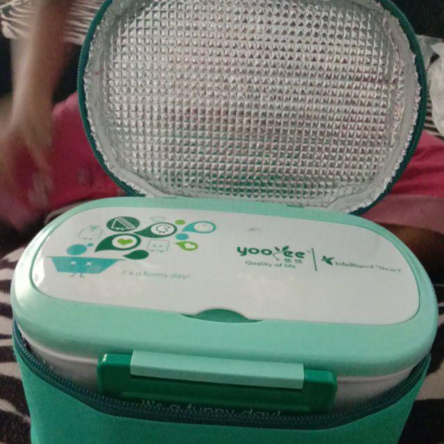 Lunch Box Yooyee 591 Orange Green Free Bag - Kotak Bekal 2 Susun