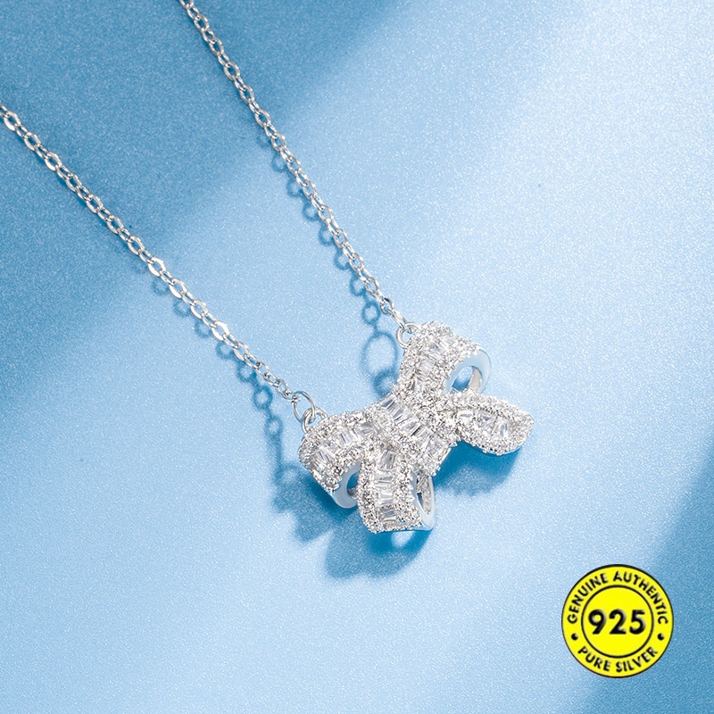 Kalung Desain Pita Aksen Berlian Imitasi Bahan S925 Silver Untuk Wanita