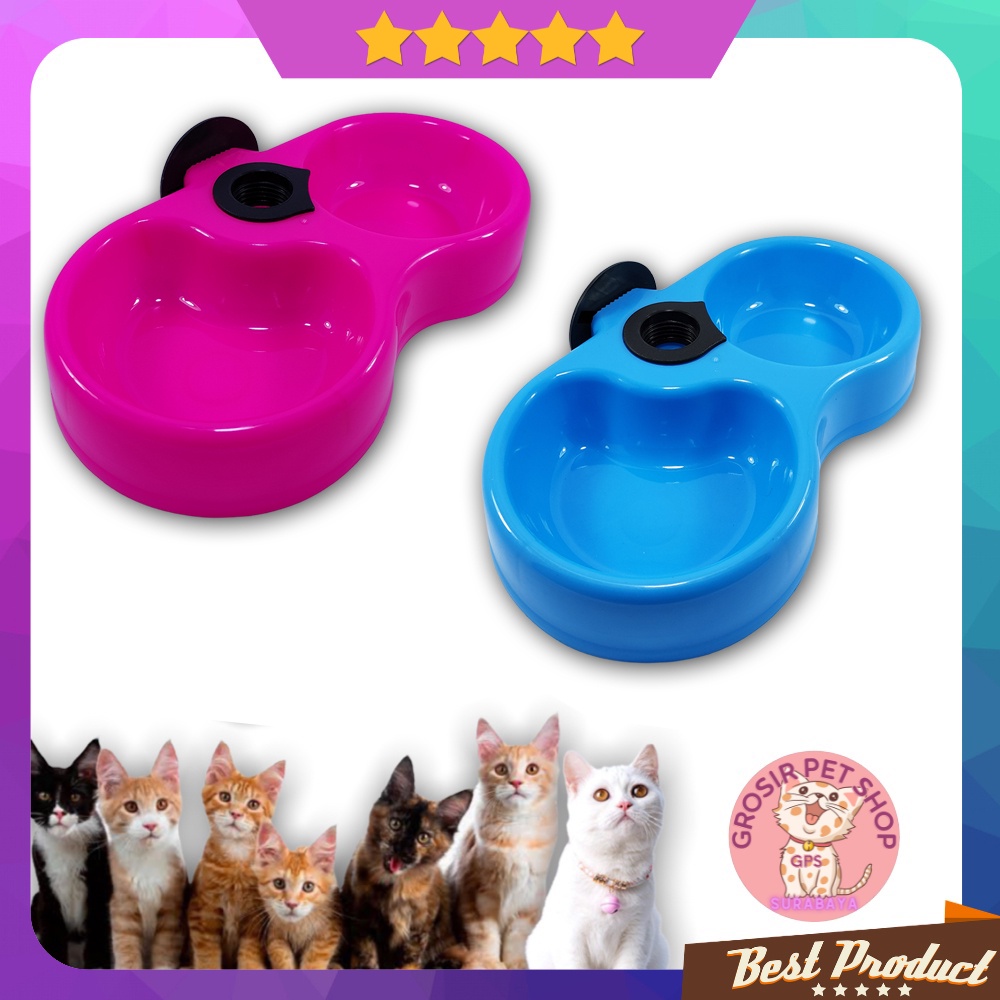 Mangkuk pakan kucing Anjing kelinci double plate tempel kandang bowl feeder