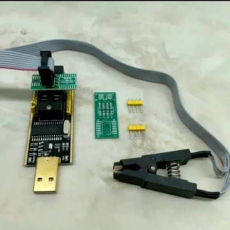 paket CH341A Usb Programmer + penjepit ic + dvd firmware tv, driver, app