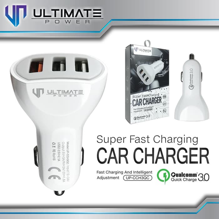 Ultimate Adaptor Super Fast Charging 3 USB Car Charger Mobil