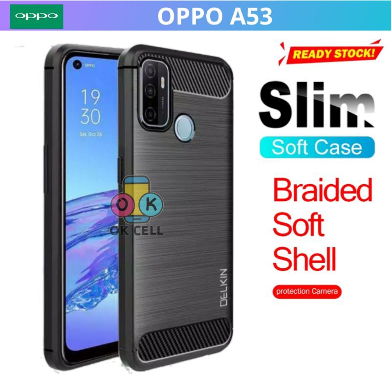 Softcase Slim Carbon Hitam fiber Oppo A53 Case Casing Back Cover Premium