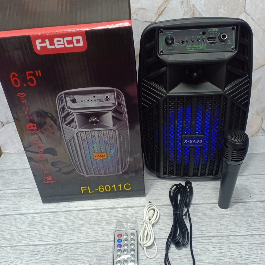 Speaker Bluetooth Portable Fleco 6011 - Speaker Karaoke Free Microphone