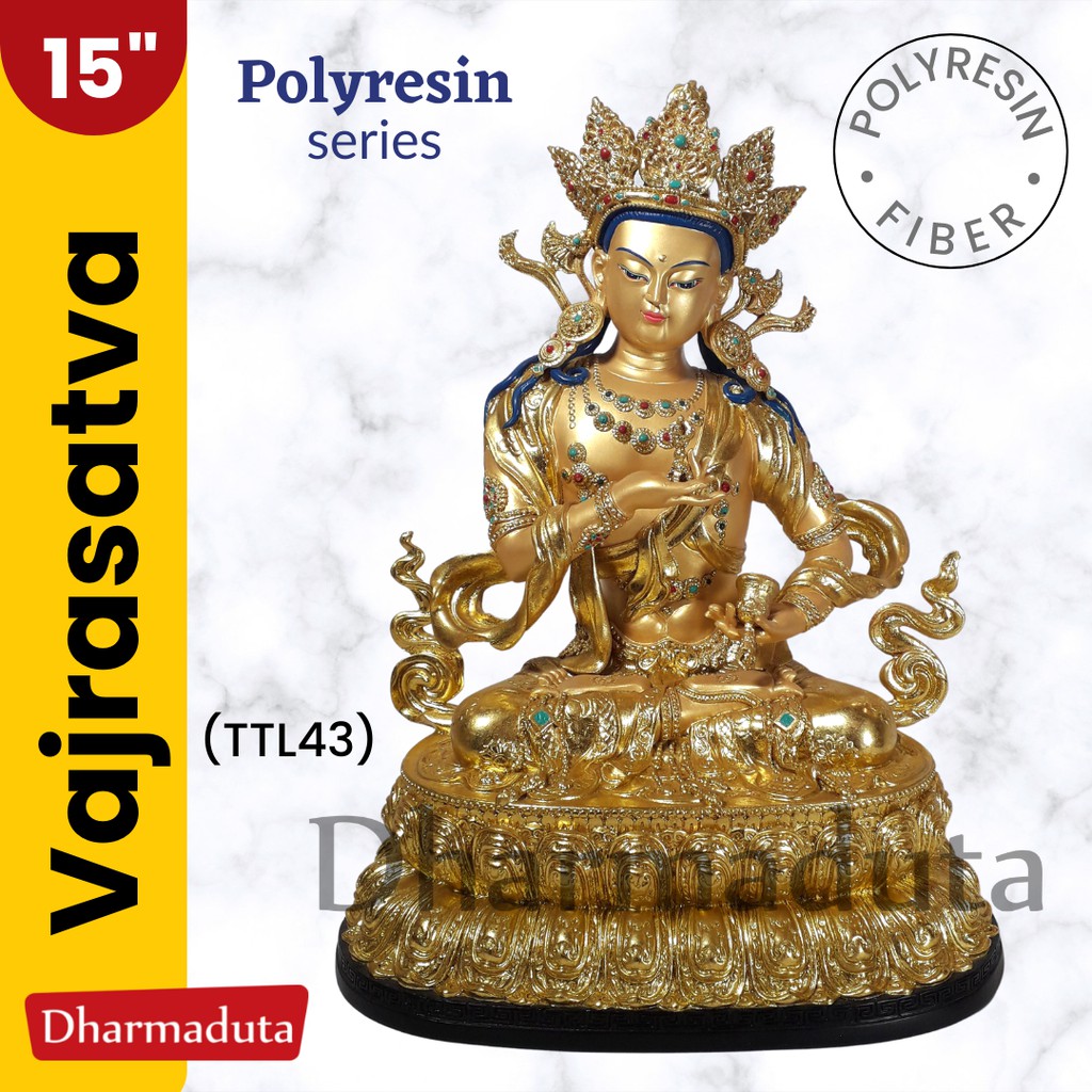 Poly Vajrasattva 15in Polyresin Fiber Kuning Gold Tantrayana Jin Gang Sa Duo Patung Rupang Arca Budd