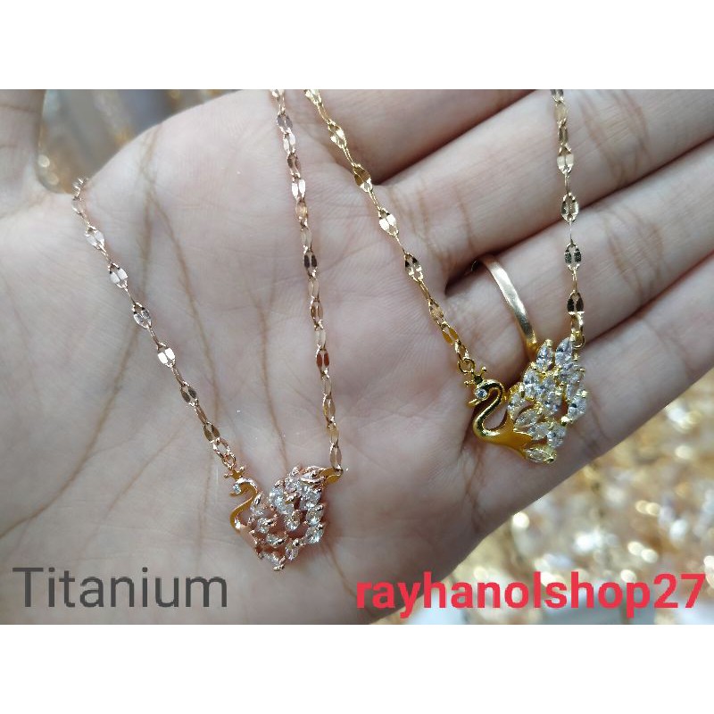 FHASION WANITA TITANIUM KALUNG LIONTIN BEBEK PERMATA CRISTAL PUTIH ANTI PUDAR WARNA GOLD - ROSEGOLD