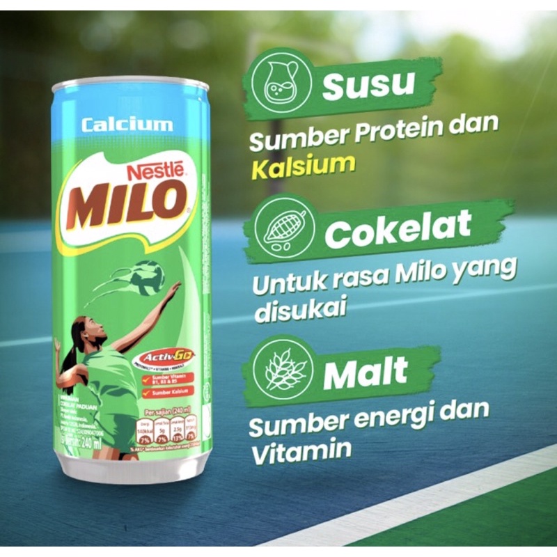 Milo kaleng calcium 240 ml ( susu milo siap minum )