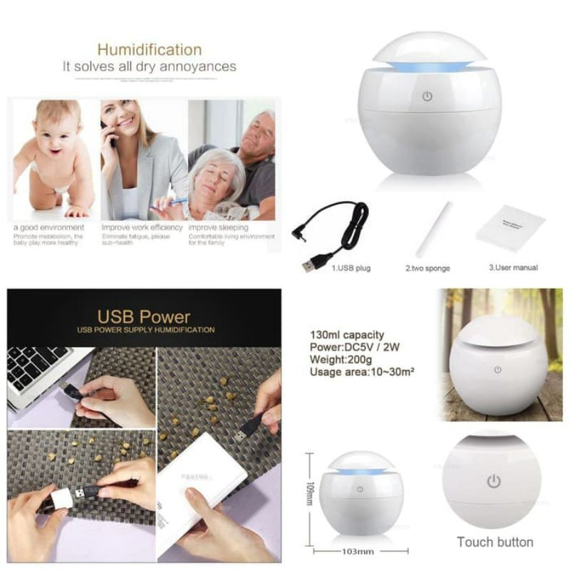 Air Humidifier Diffuser BOLA MINIMALIS - Aroma Terapi